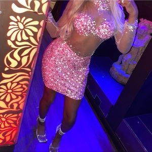 Stunning pink crystal dress Back is lined not see through perfect for birthdays.
